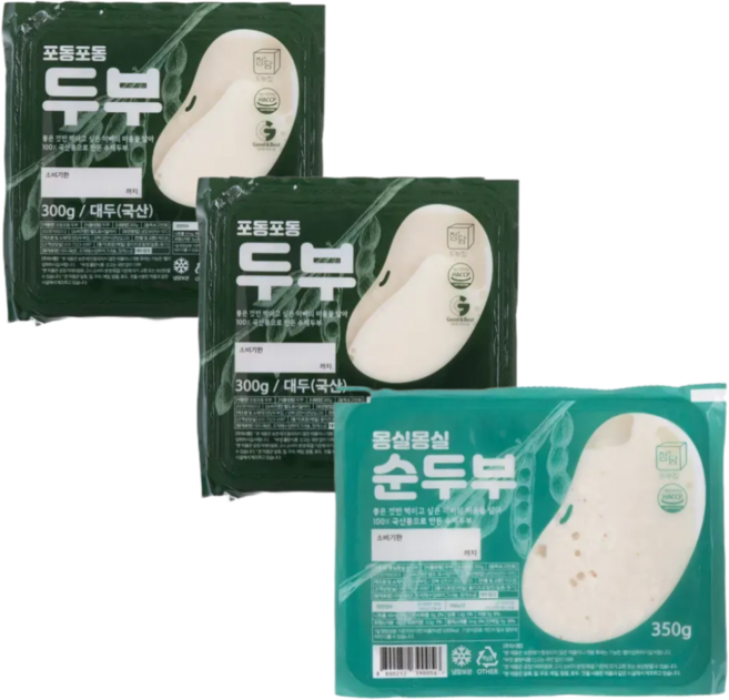 [정담두부집] HACCP 100%국산콩 수제두부 두부 순두부, 300g, 3개, 두부300g 2모 + 순두부350g 1팩