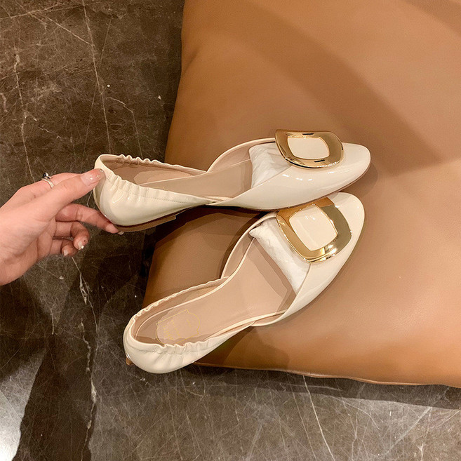 금속 버클 주름 여성플랫슈즈 여름용 미끄럼방지 발레 스타일