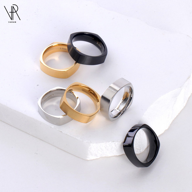 VARAM 써지컬316L스틸 6mm 데일리 민자 사각반지
