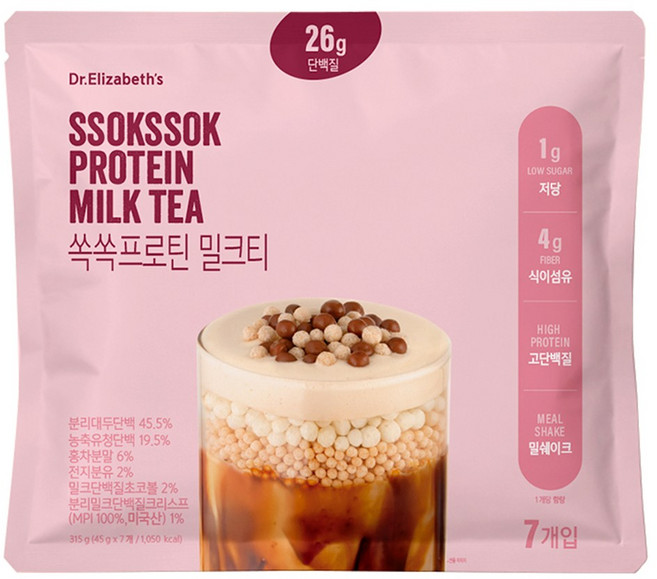 닥터엘리자베스 쏙쏙프로틴 밀크티 고단백 저당 식사대용 쉐이크, 7개, 45g