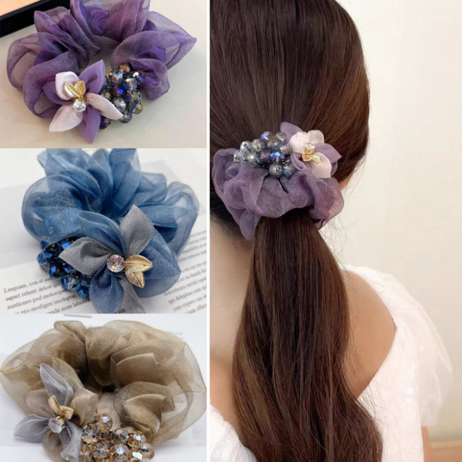 ZMBIRD 망사 여자 비즈 곱창 머리끈 3종세트 N6263