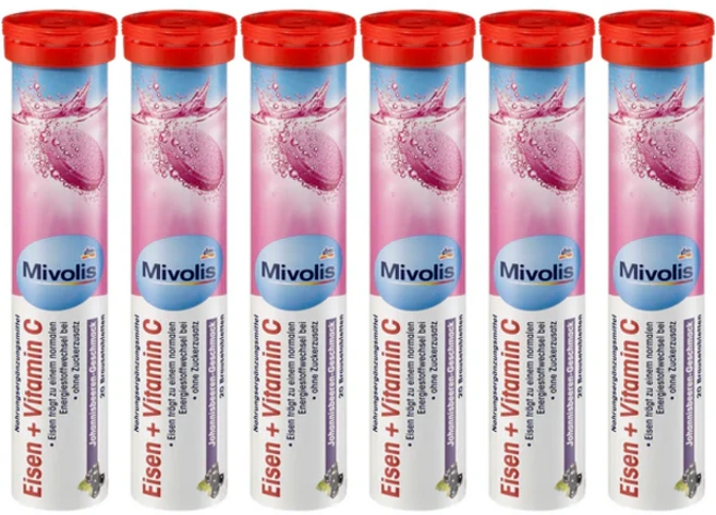 "당일출고" 미볼리스 철+비타민C 발포비타민 20정 6개 Mivolis Eisen Vitamin C Brausetabletten 6set - 쿠팡