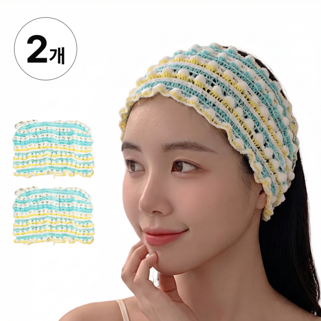 누벤타 헤어 터번 세안밴드 헤어캡, 2개, 그린