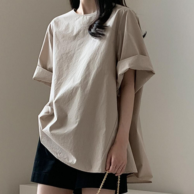 롤업 블라우스 여자 여성 빅사이즈 루즈핏 반팔 a라인 여름 썸머 임산부 브라우스 LS013