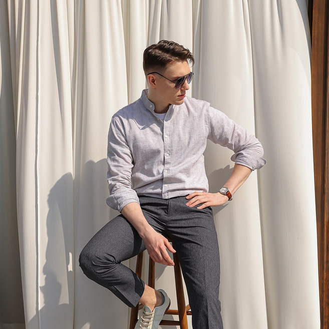 3.9세컨즈 남성용 여름 긴팔 린넨 셔츠 남방