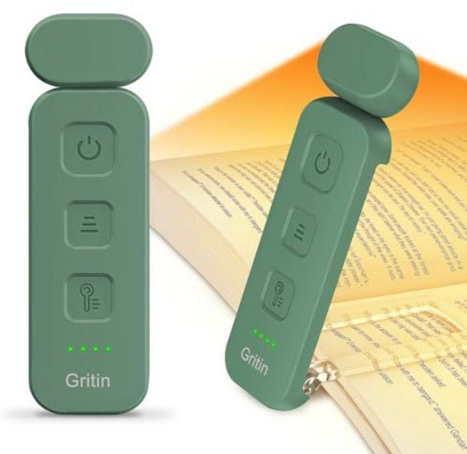 Gritin 독서등 클립형 각도조절 램프 북라이트 3색 5단밝기 충전식 소형 해외직구, Dark Green, 3박스