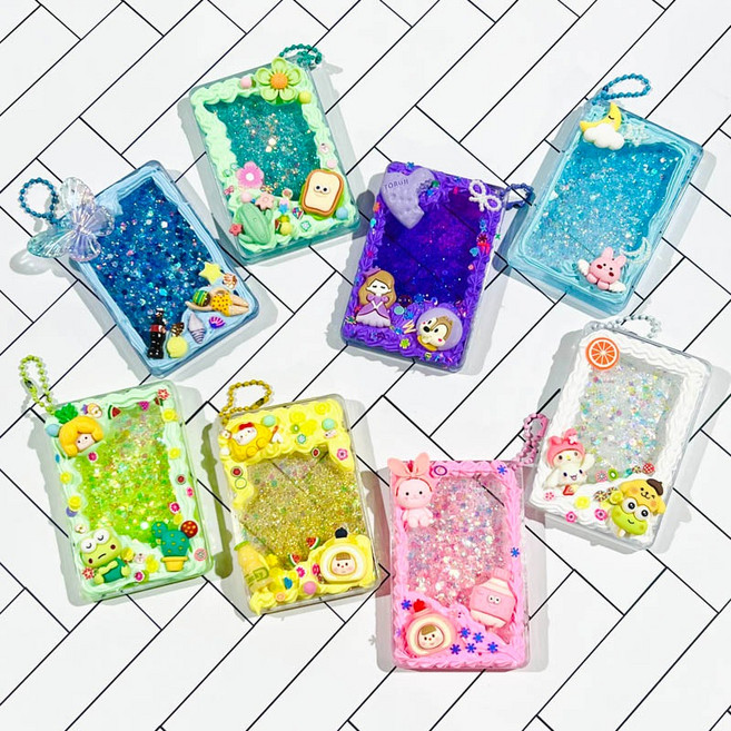 아크릴 카드 글리터 쉐이커 열쇠고리 만들기(10개), 1통, 블루그린