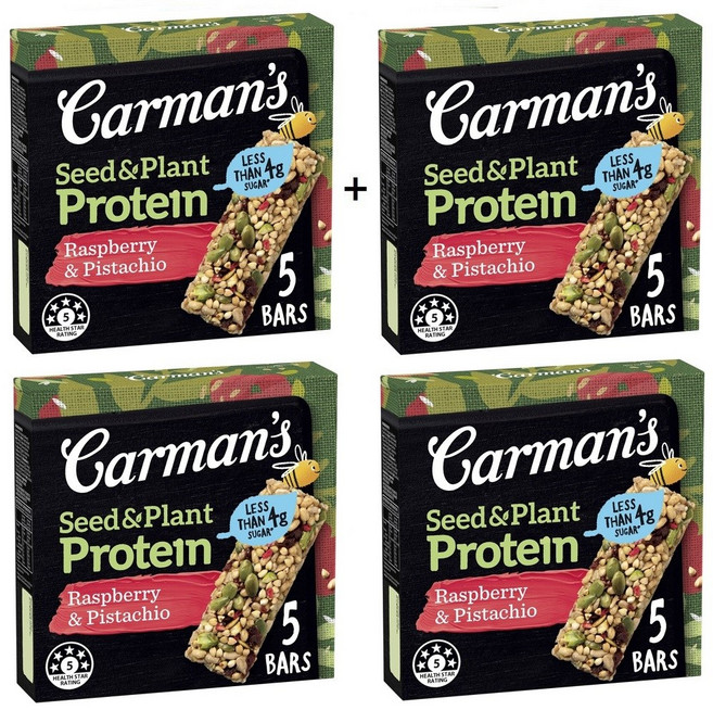 호주 카르만스 식물 단백질바 프로틴 라즈베리 피스타치오 5팩 150g x 4박스 20바