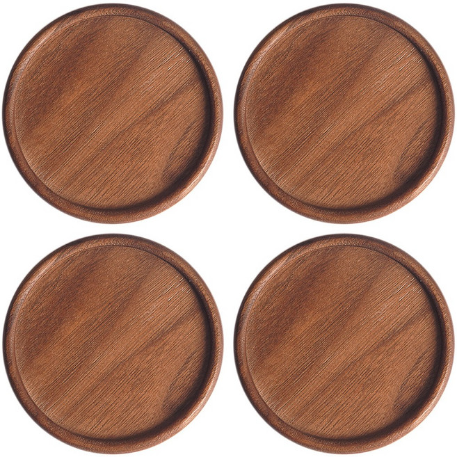 투데이리빙 4개입 세트 우드 티코스터 나무 원형 코스터 고급형 월넛 느티 커피잔 받침 디자인 컵받침 원목 티타임 받침대 감성 테이블 웨어 인테리어 미니 소품 트레이, 4개, R98451B(브라운