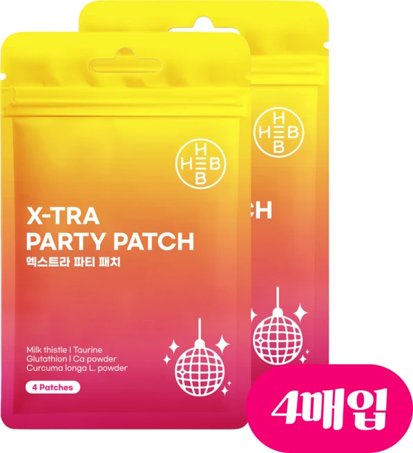 햅 엑스트라 파티패치 술자리케어 행오버케어 밀크씨슬 타우린 글루타치온, 4매입, 2개 - 쿠팡