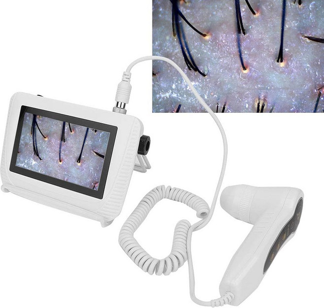 LCD 충전 두피 검출기 디지털 모발 피부 분석기 모낭 테스트 및 피부 분석 확대경 5 인치, US Plug, 1개