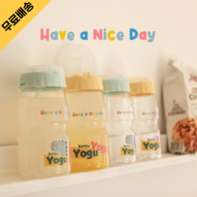 요구르트 빨대 물병 460ml 열탕 어린이 물통 스트랩, 민트_요구르트 빨대물병, 1개