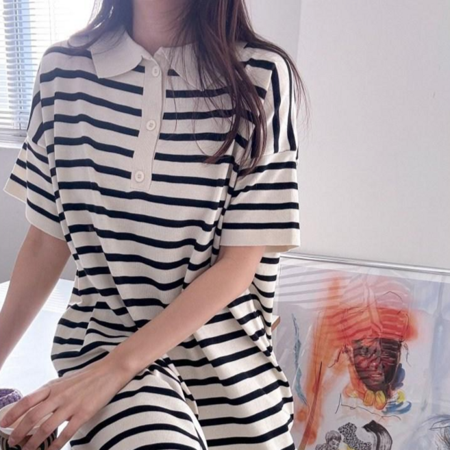 NewCare 여성 여성 단가라 니트 원피스 라운드넥 카라넥