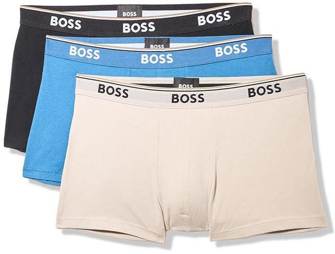 BOSS 남성용 3팩 멀티 컬러 볼드 로고 트렁크 콜로니 블루/펠리칸/블랙 미디엄