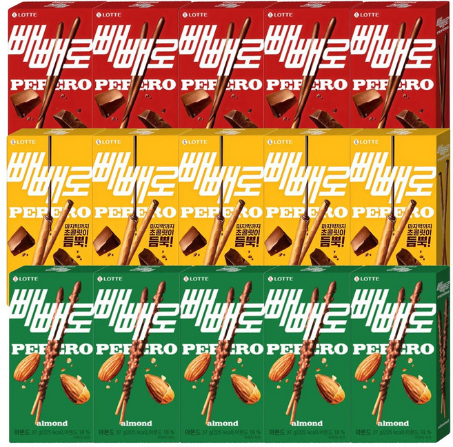 롯데 빼빼로 3종 오리지날5개+초코필드5개+아몬드5개 총15개, 37g