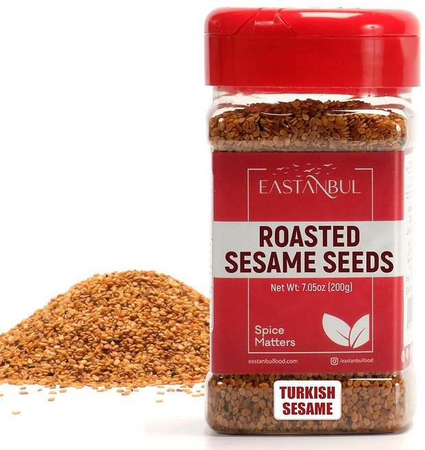 Eastanbul 구운 참깨 199.9g(7.7온스) 터키식 로스트 화이트 참깨 베이킹 요리 드레싱 및 시즈닝에 적합 견과류 및 바삭한 참깨 토스트 맛 100% 천, 1개