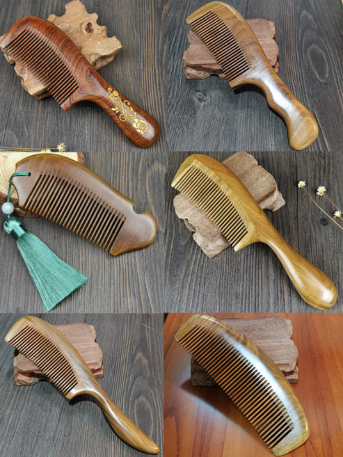 천연 나무빗 정전기 방지 두피 마사지 휴대용 헤어브러쉬 고급스러운 디자인 머리결 보호 기능성 빗 추천 가정용 및 외출용 적합, 1개, 그린 삼베 족한 꼬리 빗 21cm