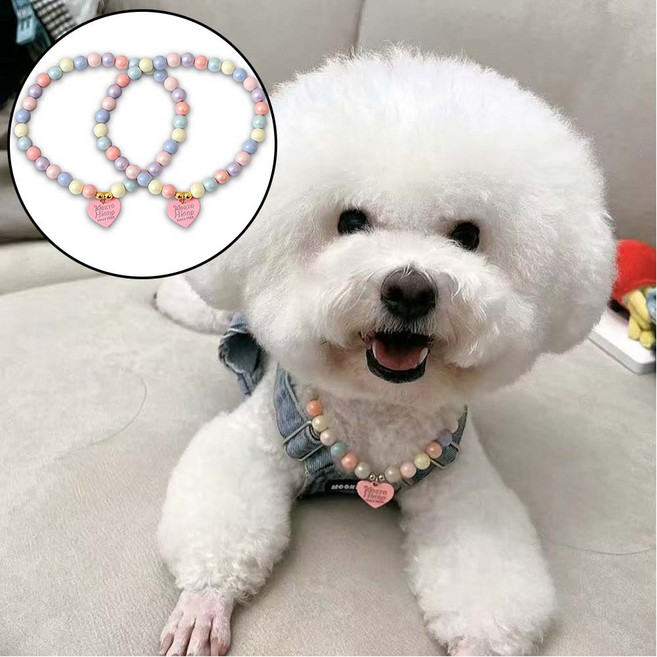 치트몰 1+1 고양이 강아지 캔디 비즈 목걸이, 1세트, 하트