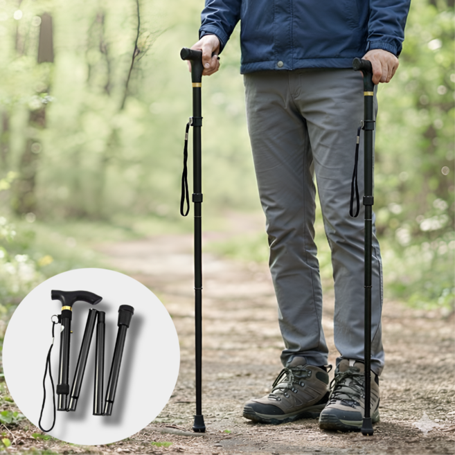 주앙이 초경량 접이식 충격흡수 등산스틱, 블랙, 2개