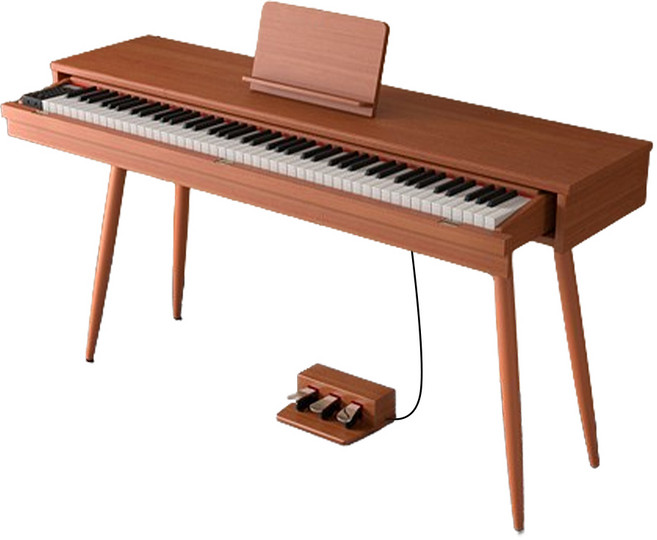 標準琴鍵數位鋼琴 現代風格設計 多種音色選擇 附耳機插孔, K58819-木纹力度橙+三踏, 1套, K58819電鋼琴