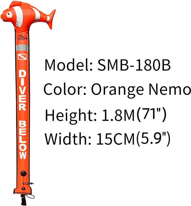 1개 1.2M/1.5M/1.8M 전문가용 스쿠버 다이빙 풍선형 안전 소시지 신호 튜브 표면 부표(SMB) 다이버, 03 Nimo Type 1.8M