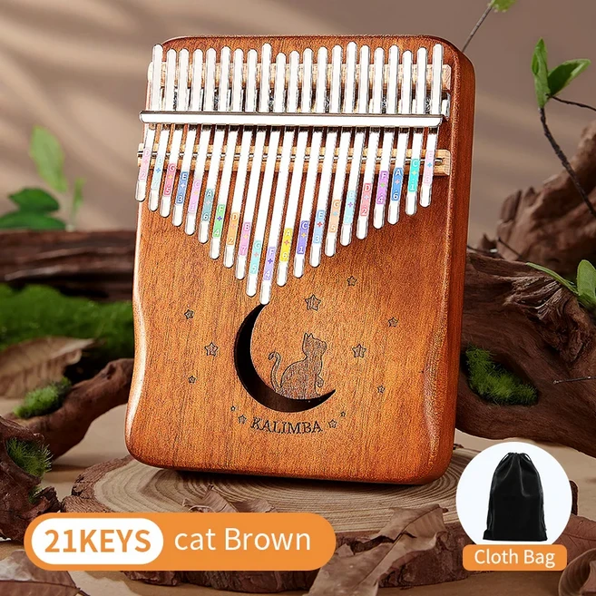 21키 고양이 엄지 피아노 칼림바 세트 - 초보자 친화적인 손가락 피아노 완벽한 생일 선물 피아노 액세서리, 02 21KEYS Brown, 1개