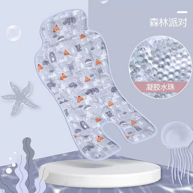嬰兒推車涼蓆 冰珠涼墊坐墊, 1個, 冰墊普通款W-灰色森林派對