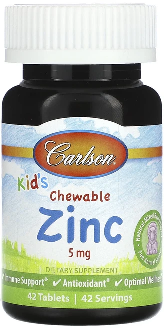 Carlson 어린이용 츄어블 아연 천연 혼합 베리 5mg 42정, Carlson어린이용츄어블아연천연혼합베리5mg42정, 1개 - 쿠팡