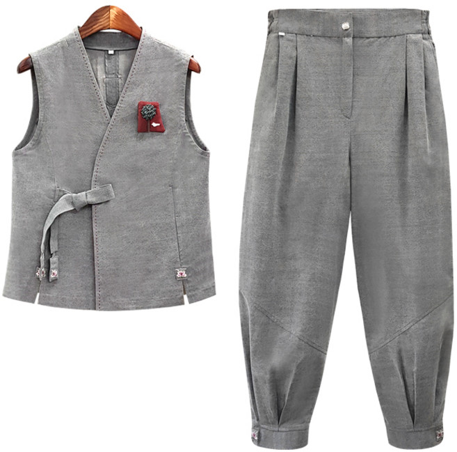 연화 슬라브 조끼 바지 한벌