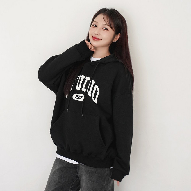 [키140/키150/키160] [자체제작] 키키코 겨울 기모스튜디오레터링후드티 중학생 오버핏 긴팔 후드 티셔츠
