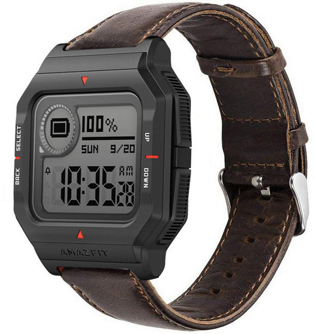 MOUR Amazfit Neo Fitness 어메이즈핏 네오 한글판 레트로 스마트워치 프리미엄 레더 가죽밴드 스트랩, 블랙