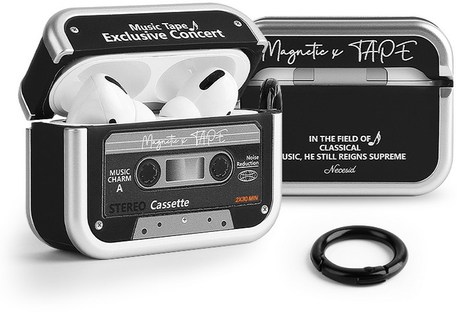 네쎄시드 카세트테이프 에어팟케이스 레트로 클래식, 블랙, 에어팟 프로3, 1개