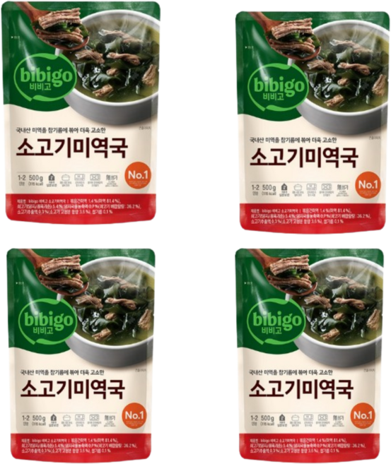 비비고 소고기미역국 500g x 18팩 즉석탕 즉석국, 4개