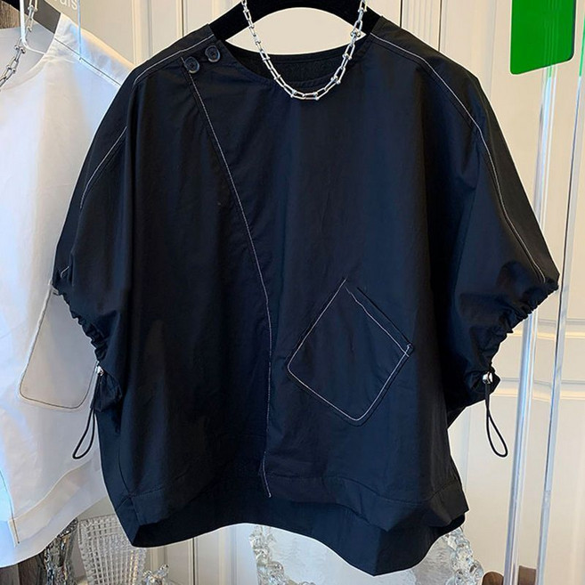 여자 반팔 티셔츠 프렌치 캐주얼 오버핏 반팔티 빅사이즈 가오리핏 티셔츠 여름