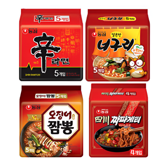 신라면5+너구리5+ 사천짜파게티4 +오징어짬뽕5, 19개