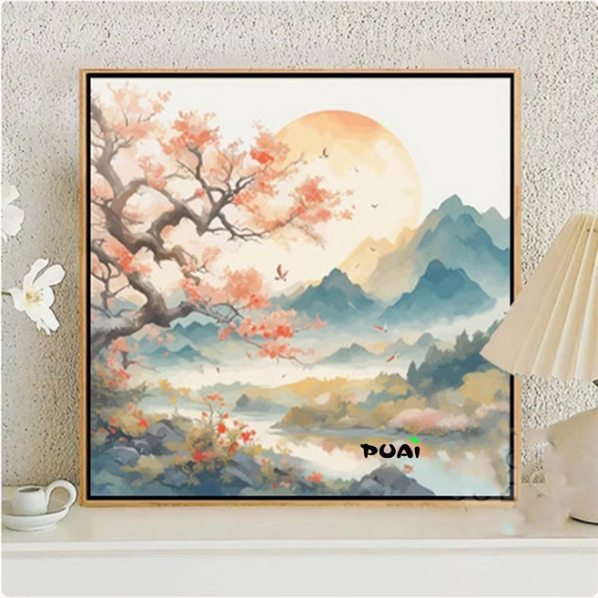 푸아이 유화그리기 목련 산수화 풍경 작품 4종 4개사이즈 명화그리기 캔버스액자, 70x70cm, NO.3, 1개