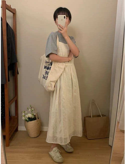 여성 러블리 레이스 뷔스티에 롱 원피스 빅사이즈 박시핏 나시레이스원피스 하객룩