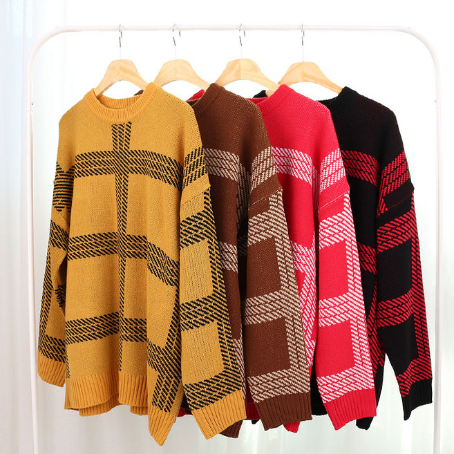 오마보이 남성용 오버핏 크로스 라운드 니트