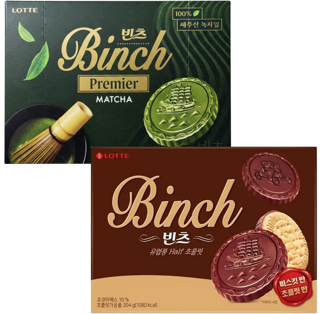 롯데웰푸드 빈츠 프리미엄 말차 + 빈츠초코 (2종세트), 1개, 408g