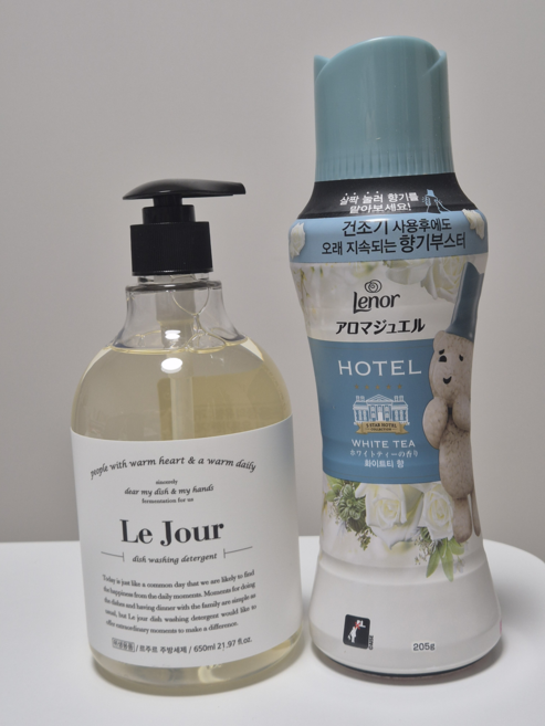 [정품출고] 르주르 중성 주방세제 [ 맨손 설거지 / 유아식기 젖병세정 / 과일 채소용 ] 650ml 1개 + 레노아 향기부스터 [ 화이트티 향 ] 205g 1개