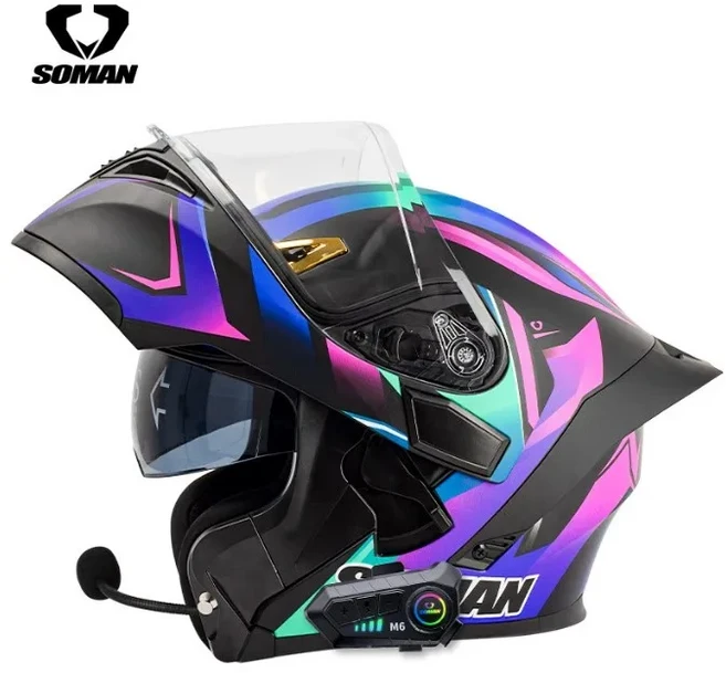 SOMAN 오토바이 헬멧 듀얼 렌즈 사계절 라이딩 공개 S2 인터콤 블루투스 DOT 인증을 받은 풀 SM955-S, 05 L, 10 07