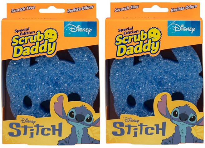 Scrub Daddy 디즈니 스티치 접시 스폰지 트윈 팩 세척 및 세척을 위한 스마일리 페이스 - Flex텍스쳐 단단하고 부드러운 스크러빙 식기 세척기 스크러버가 있는 주방
