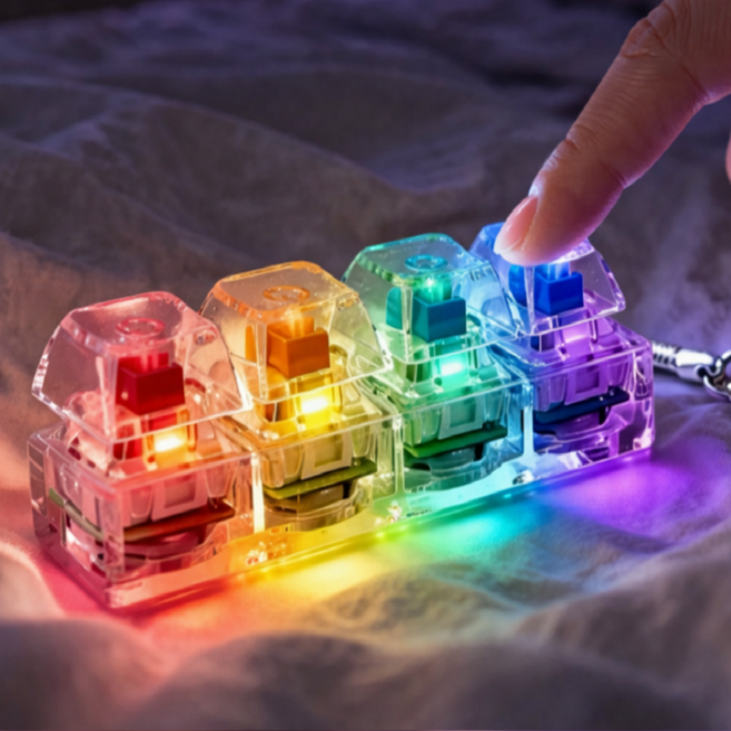 키캡하우스 LED 투명 키캡 감성 키링 딸깍이, 1개, 투명 4구