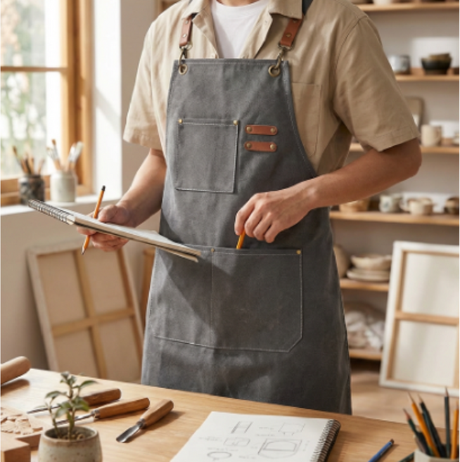 지금도착 식당 카페 화방 공방 네일샵 미용실 미술 어린이집 캔버스앞치마, 1개, 밀크 초코
