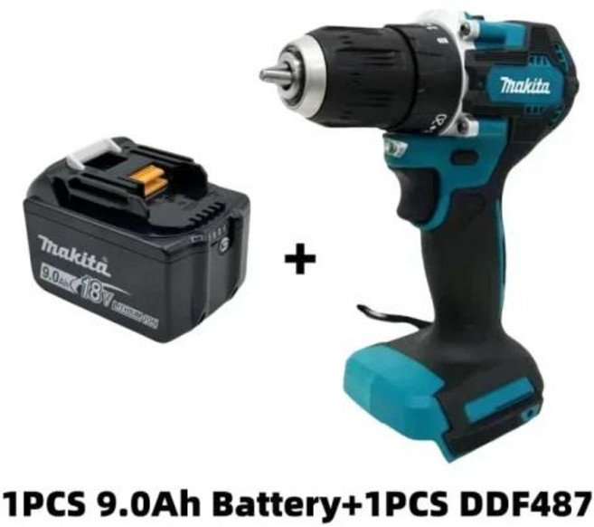 기존 Makita DDF487 무선 드라이버 드릴 브러시리스 전기 충격 스크루 드라이버 충전식 전동 공구 18V 배터리 포함, 04 DDF487-1 9Ah-1, 1개