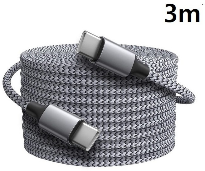 CCG123 C to C 60W 롱 케이블 C타입 고속충전 패브릭, 1개, CCG123 C to C 60W 일자형, 3m