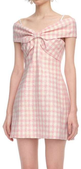 슈슈통 우아한 나비 리본 드레스 매듭 오프숄더 원피스