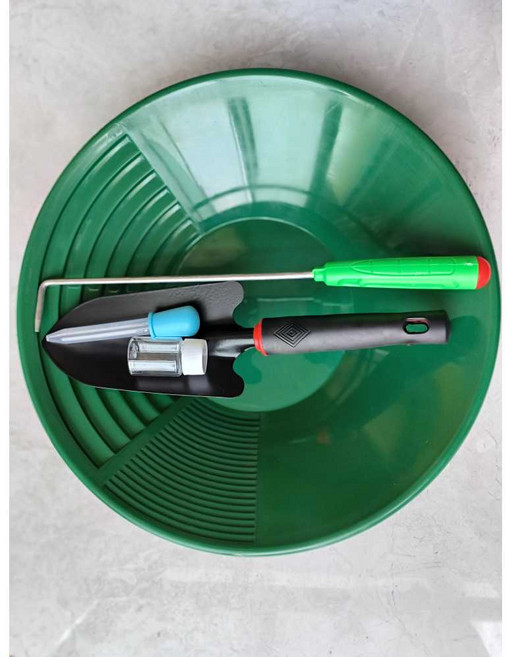 사금채취 패닝접시 선별기 접시 금 장비 골드팬 채집, 1개, 녹색5종세트(접시+갈고리+삽+관+병)