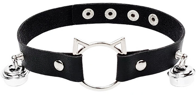 可愛角色扮演蝴蝶結鈴噹貓耳髮箍 鈴噹獸耳髮飾 毛絨狐狸耳頭箍 造型毛絨耳朵髮飾, 貓咪項圈-黑, 1個