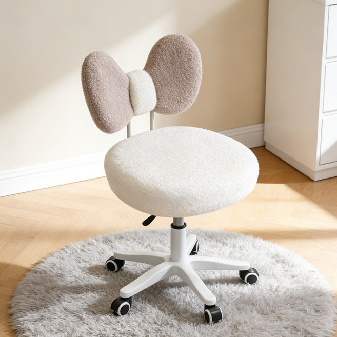 리본 화장대 의자 귀여운 메이크업 의자 쿠션 등받이 의자 침실 화장대 스툴 감성 인테리어 의자, 1개, 그레이(바퀴형)20